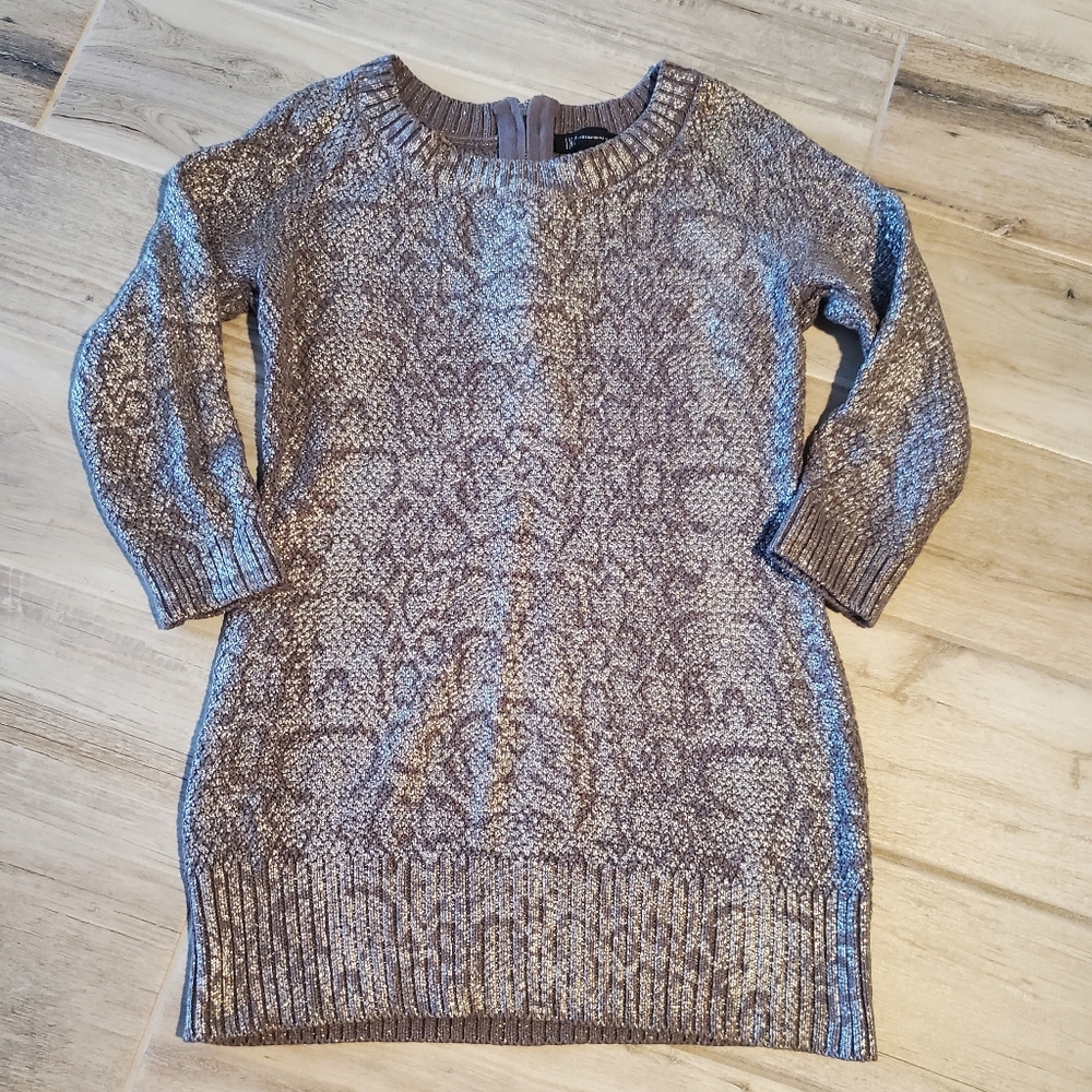 INC International Concepts Womens Tunic Sweater Medium Silver Metallic Snakeskin